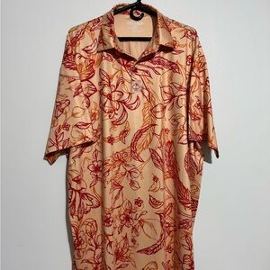 Men's Floral Polo Shirt in Red and Tan